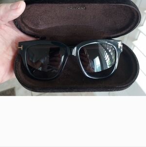 Tom Ford Black Square Sunglasses With Gold Arm Accent